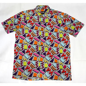 Drill Clothing Co. Mens Short Sleeve Button Up 90s Loud Stretch Shirt Size Large